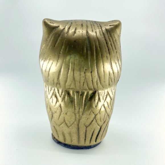 Vintage Brass Owl Figurine Paperweight • Mid Century Taiwan R.O.C. MCM Decor - Picture 6 of 10
